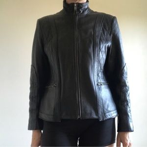 VINTAGE Pamela McCoy genuine black leather biker jacket size MP